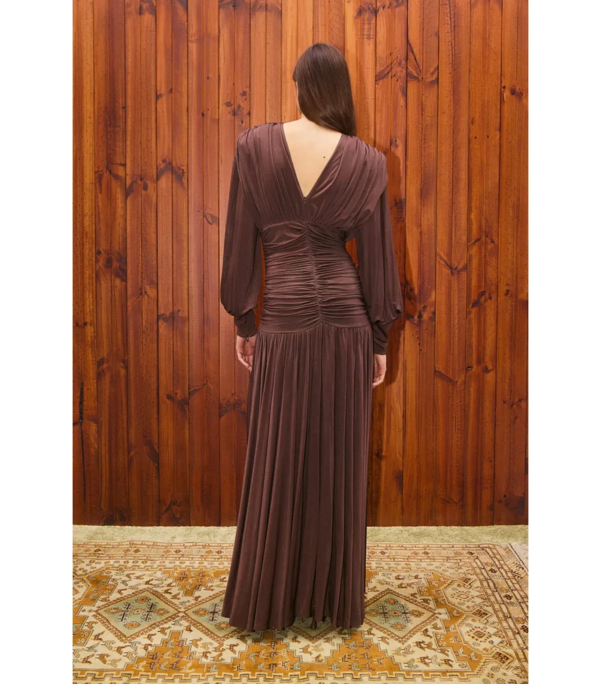 Alemais Silvio Ruched Maxi Dress Brown Size AU 6 - Image 3
