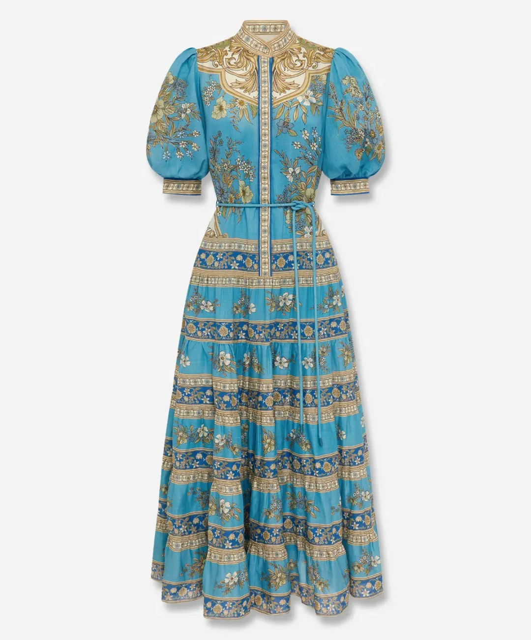 Alemais Cassie Tiered Midi Dress Blue Floral Print Size 10 for rent on The Volte - main image