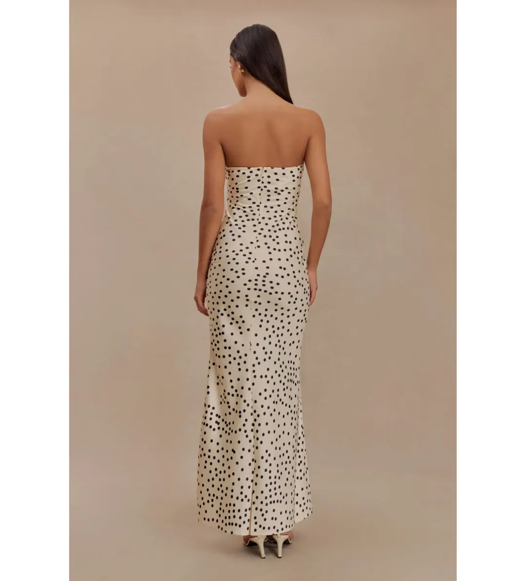 MESHKI Claudette Strapless Satin Maxi Dress Polka Dot Print Size S AU 8 for rent on The Volte - main image