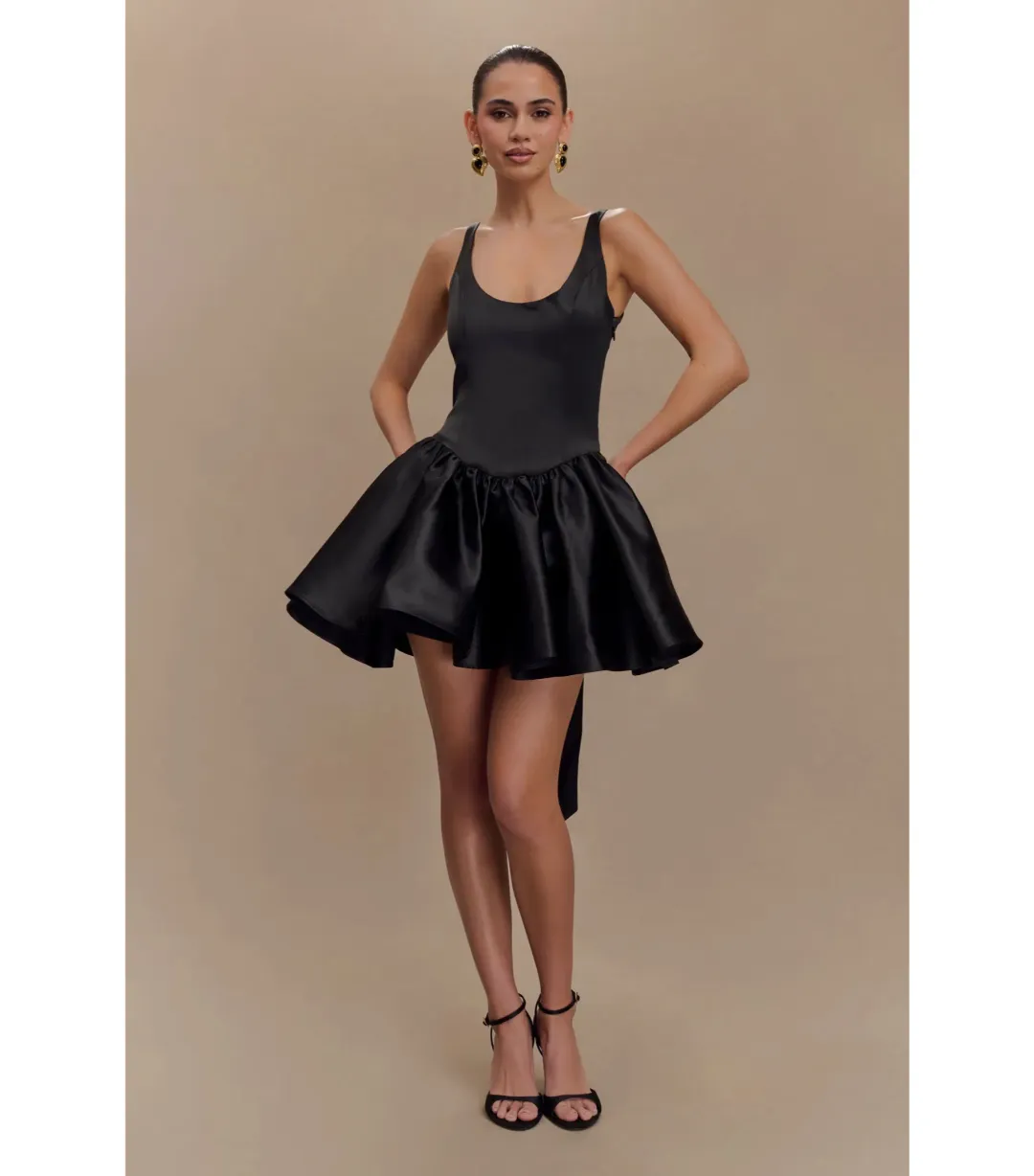 Meshki Felicia Satin Mini Dress With Bow in Black Size 8/S  for rent on The Volte - main image