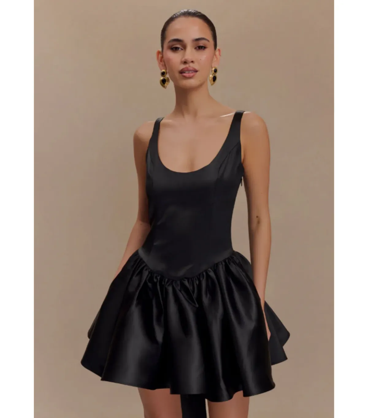 Meshki Felicia Satin Mini Dress With Bow in Black Size 8/S  - Image 2