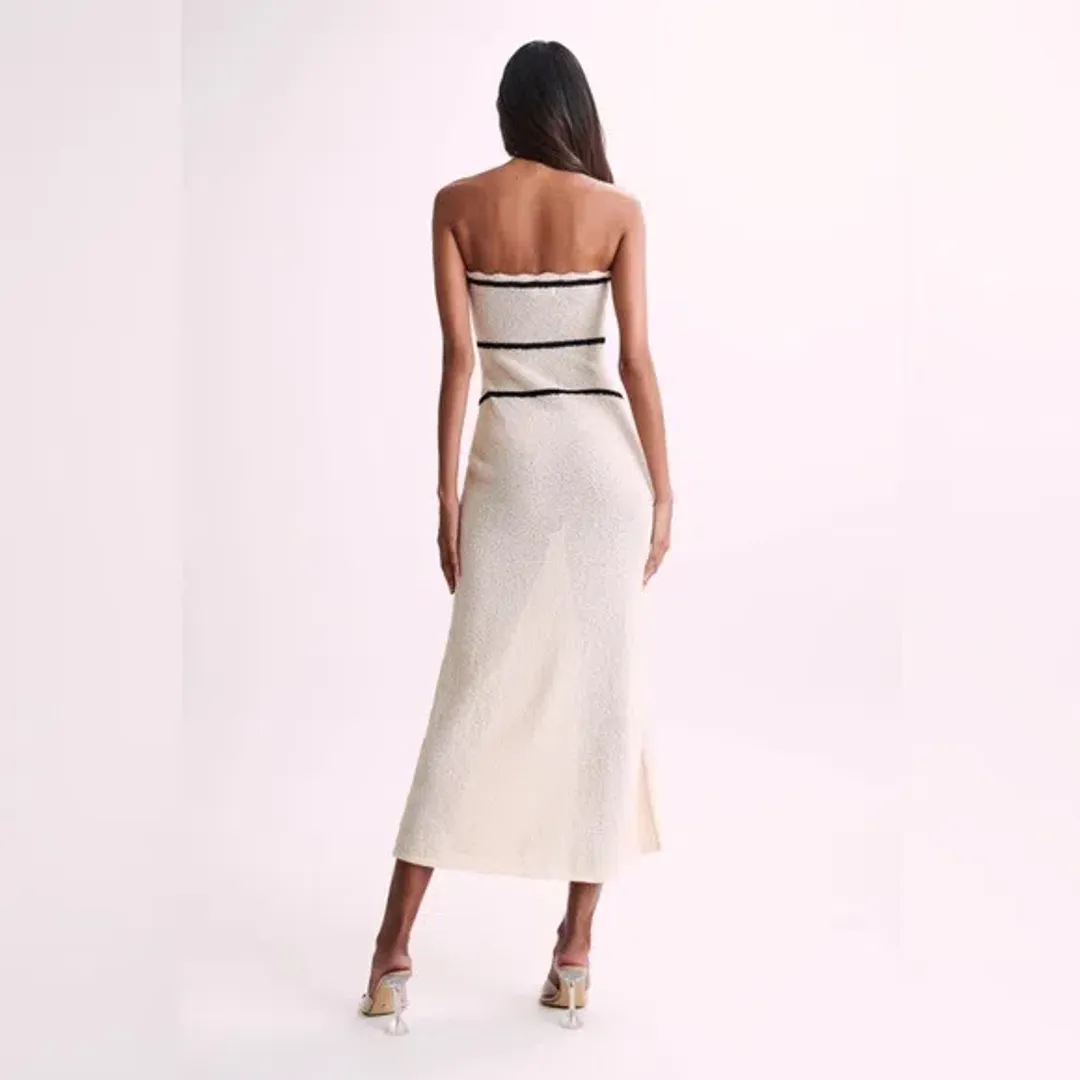 Strapless Knit Midi Dress With bow in Cream Size 12/L for rent on The Volte - main image