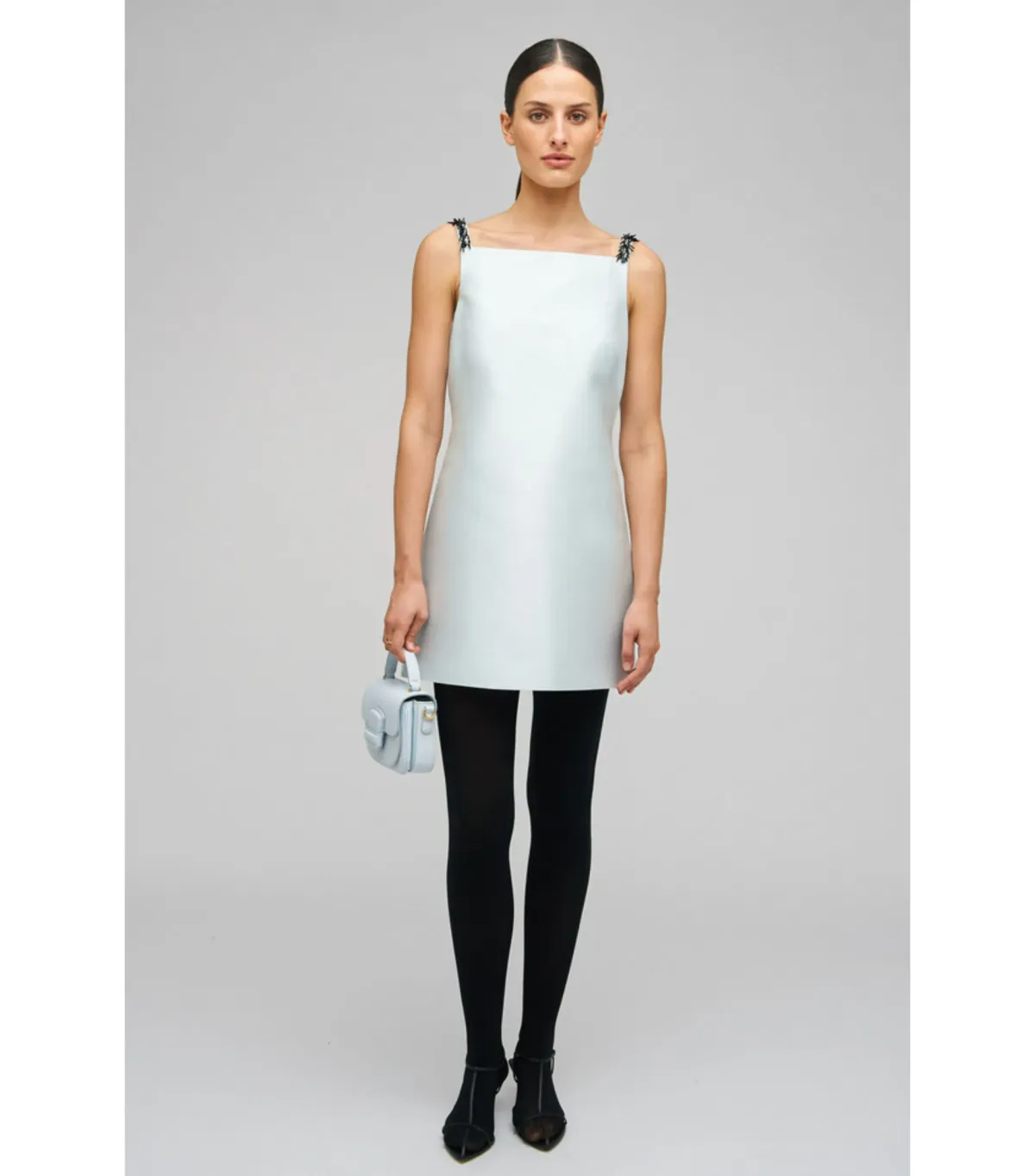 Oroton Embellished Mini Dress Pale Blue Size AU 6 - Image 1