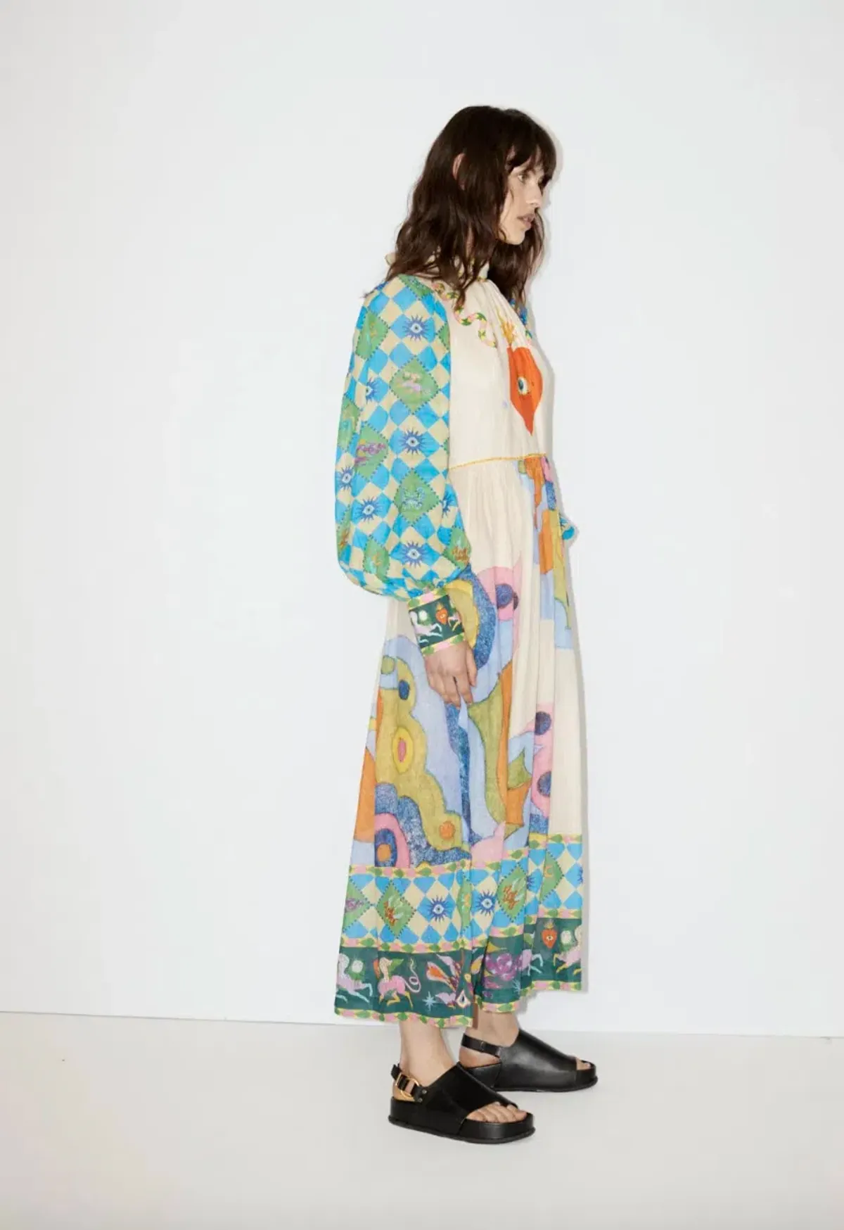 Alemais Lou Balloon Sleeve Midi Dress Multi Size AU 12  - Image 2