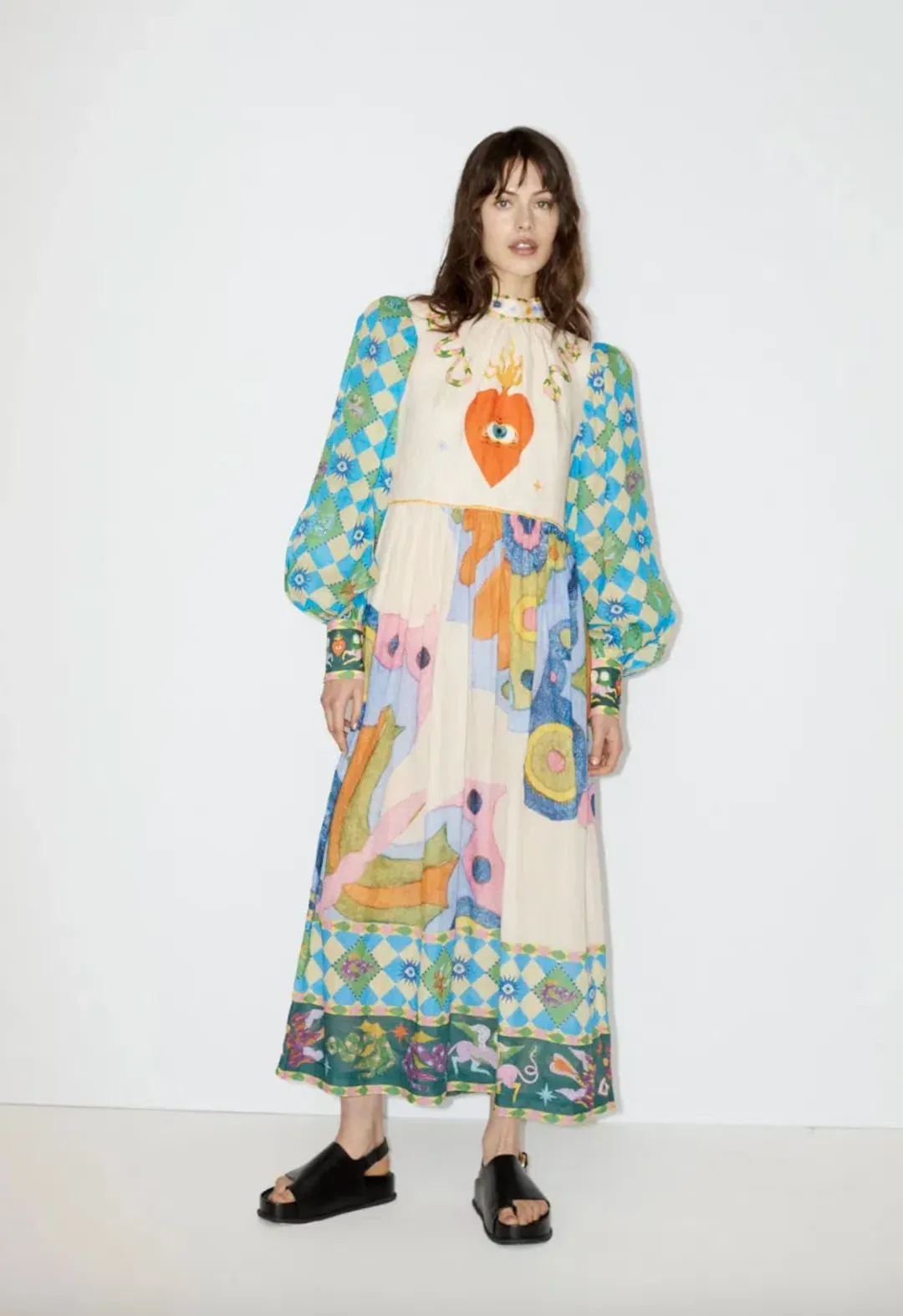 Alemais Lou Balloon Sleeve Midi Dress Multi Size AU 10 for rent on The Volte - main image