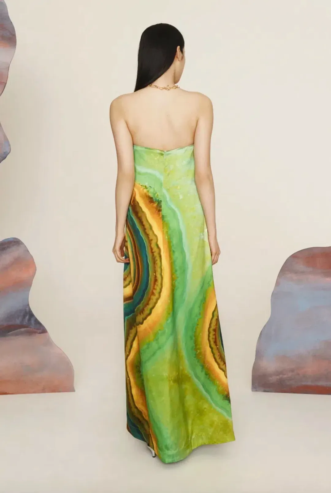 Alémais Iris Maxi Strapless Gown Green Print Size 16 for rent on The Volte - main image