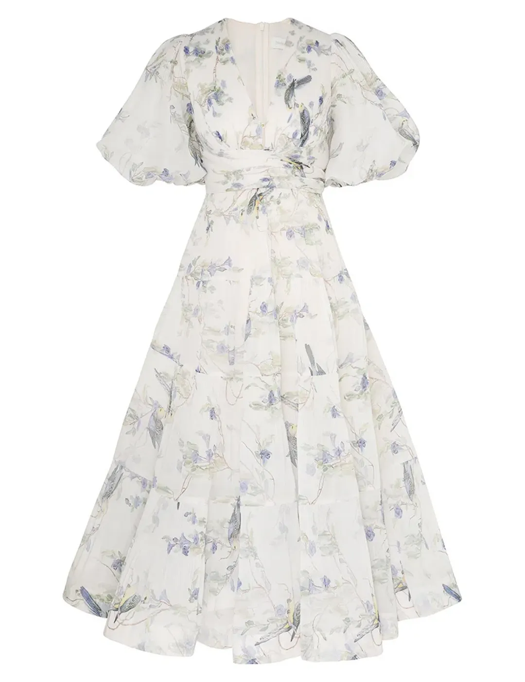 Zimmermann Pleated Midi Dress Blue Birds Size 3 AU 14 for rent on The Volte - main image