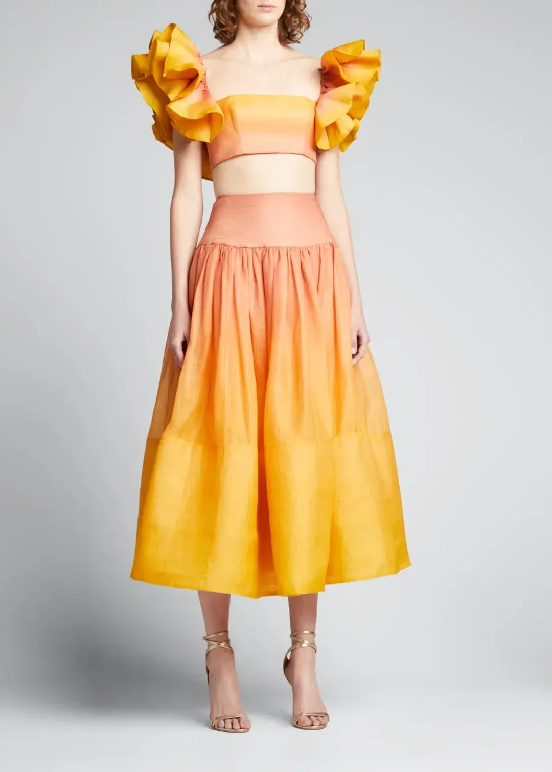 Zimmermann Postcard Ruffle Bodice and Maxi Skirt Set Orange Size AU 12 for rent on The Volte - main image