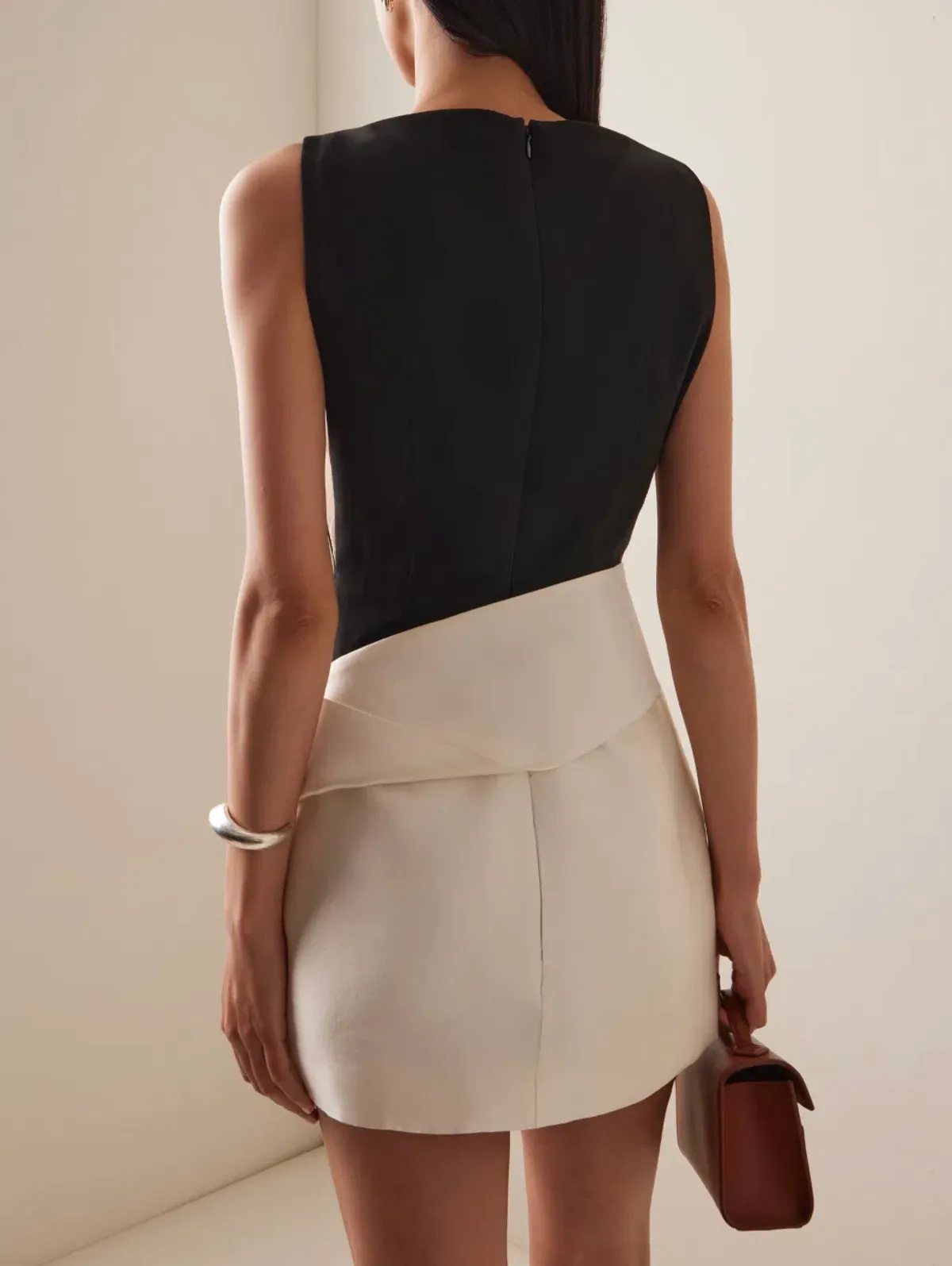 Rachel Gilbert Rikki Foldover Stretch-crepe Mini Dress In Black & white AU 10 - Image 2