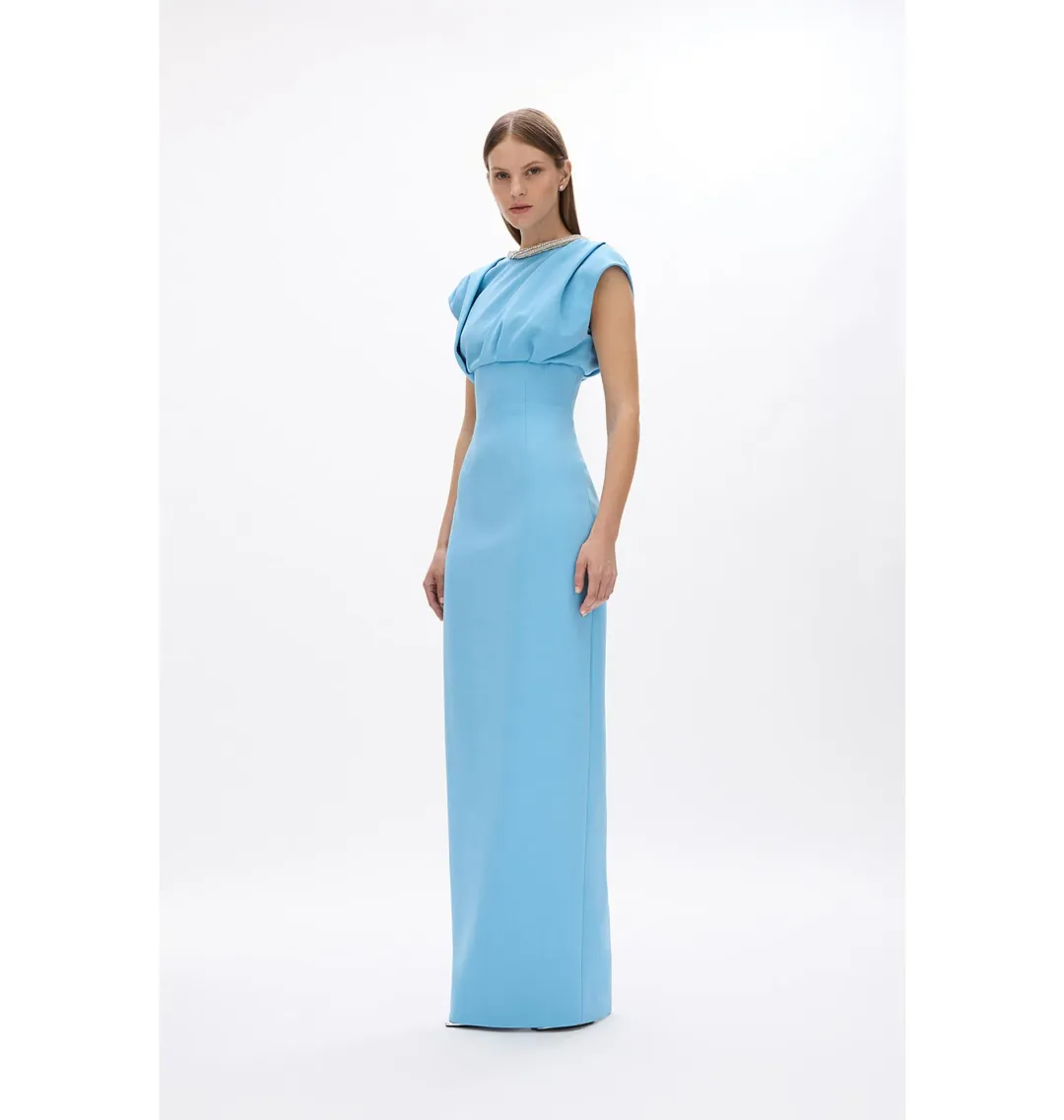 Rachel Gilbert Orion Trim Gown Blue Size 8/1 for rent on The Volte - main image