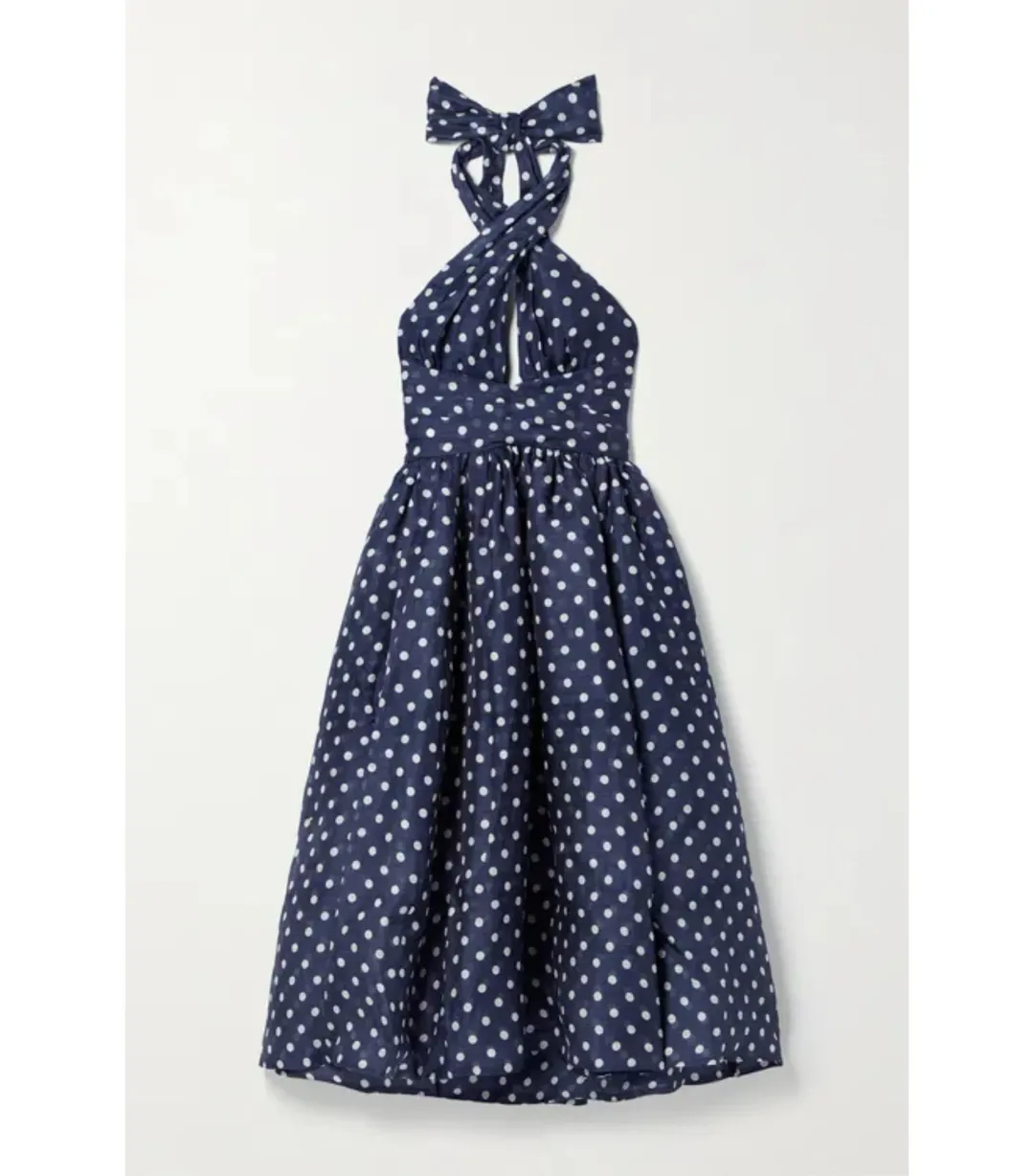 Zimmermann High Tide Halter Midi Dress Navy/Cream Dot Size 2 / AU 12 for rent on The Volte - main image