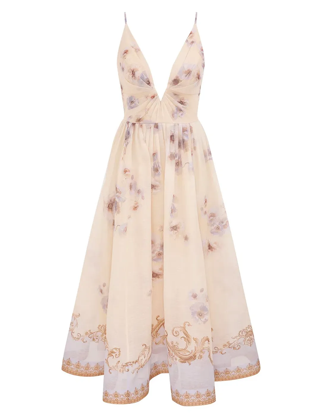 Zimmermann Hypnotic V Neck Midi Dress in Blue Floral Size 1 / AU 10 for rent on The Volte - main image