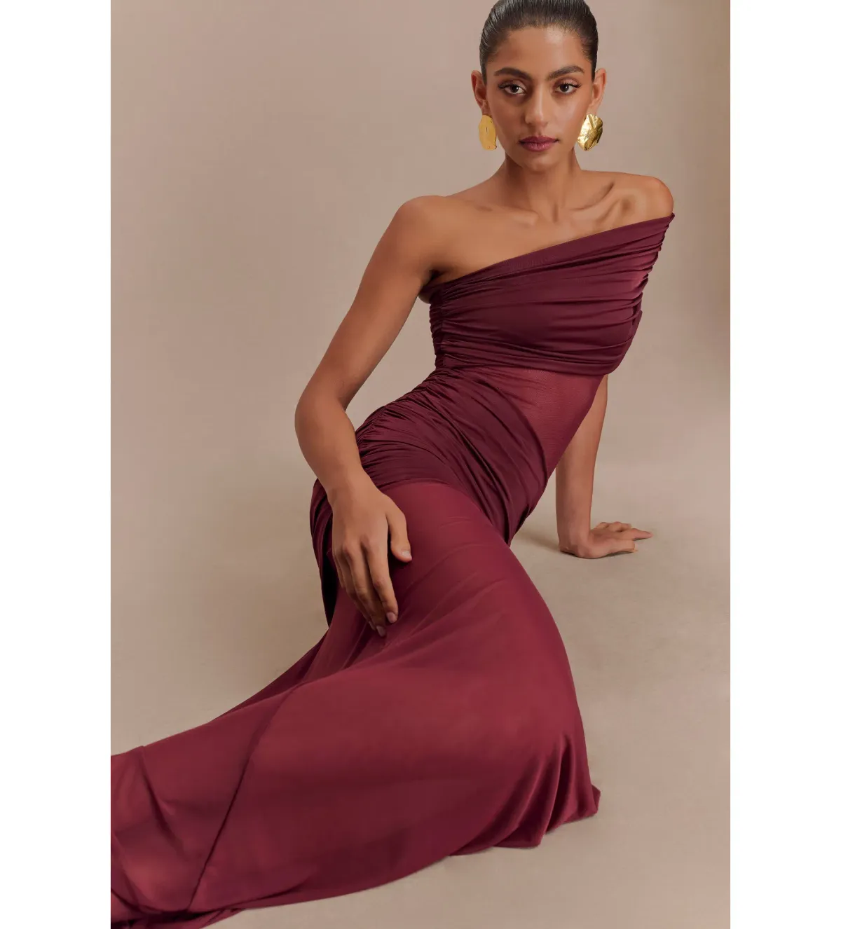 Meshki Dallas One Shoulder Mesh Maxi Dress Burgundy Size 8 - Image 3
