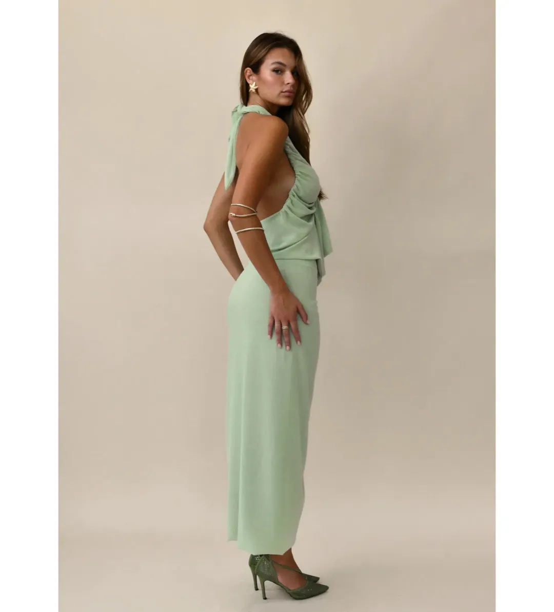 Koster Kulture Bobbies Top and Maxi Skirt Set Pistachio Size 8 for rent on The Volte - main image