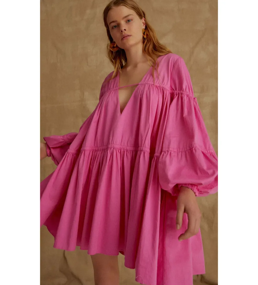 Aje Overture Gathered Smock Mini Dress Pink Size 4 for rent on The Volte - main image