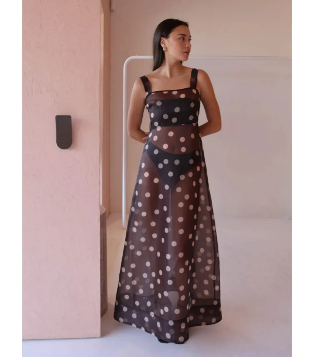 By Nicola Goldie Maxi Dress Chocolate Polka Size AU 8 for rent on The Volte - main image