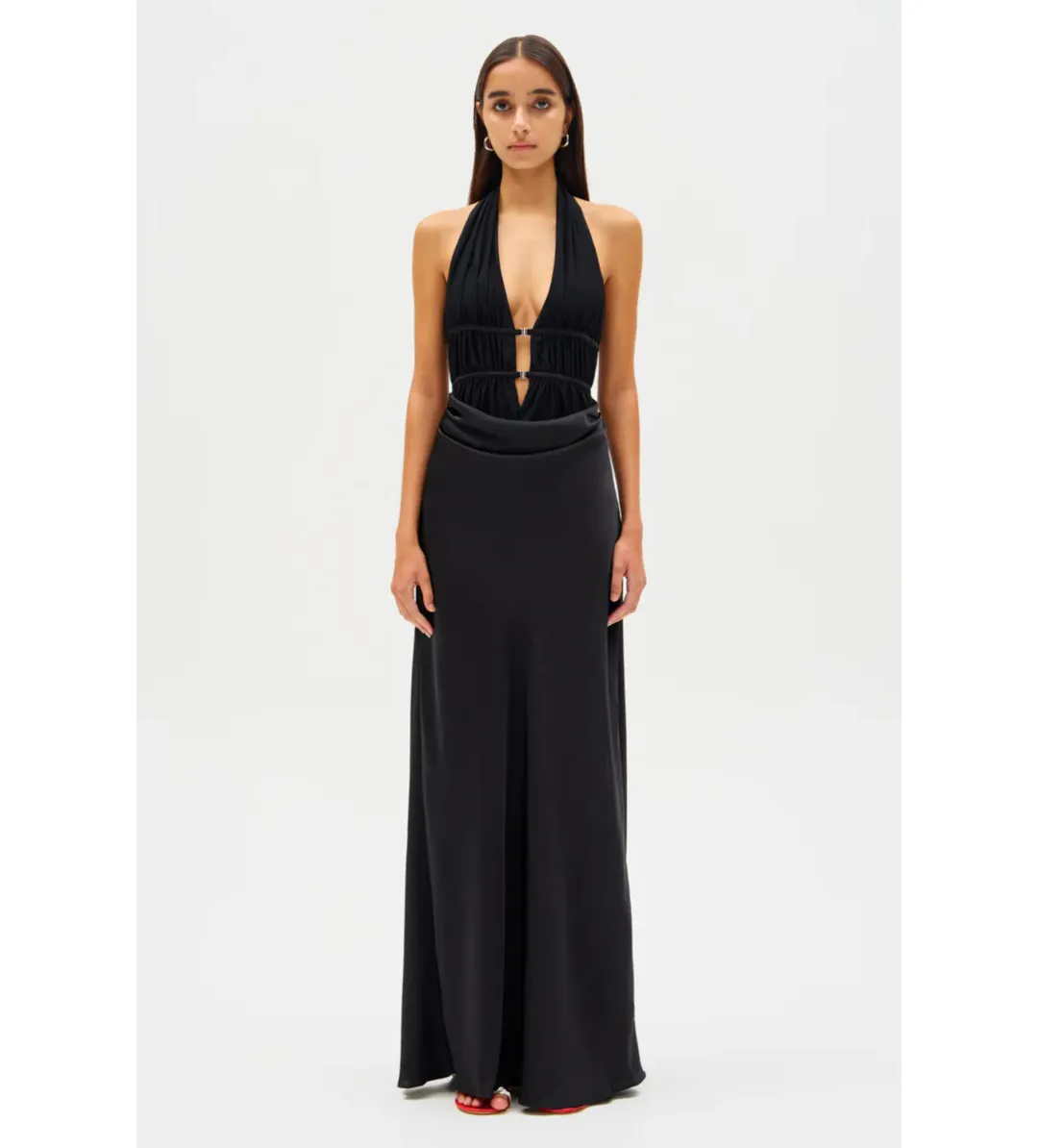 MISHA Celine Satin Maxi Dress Black Size 4/XXS for rent on The Volte - main image