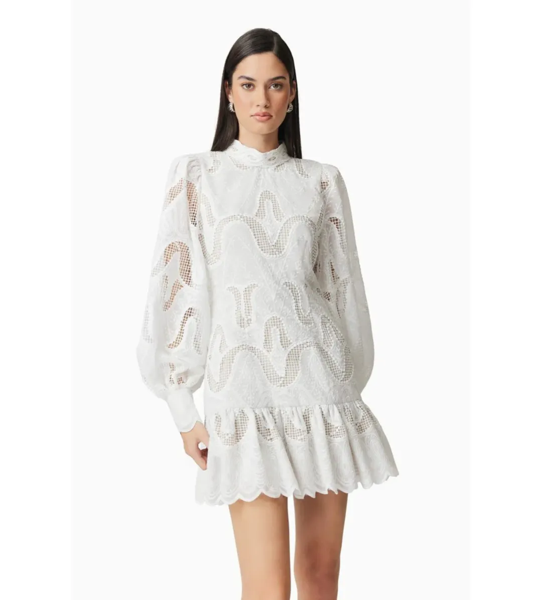 Elliatt Eliza Long Sleeve Mini Dress White Size AU 8 for rent on The Volte - main image