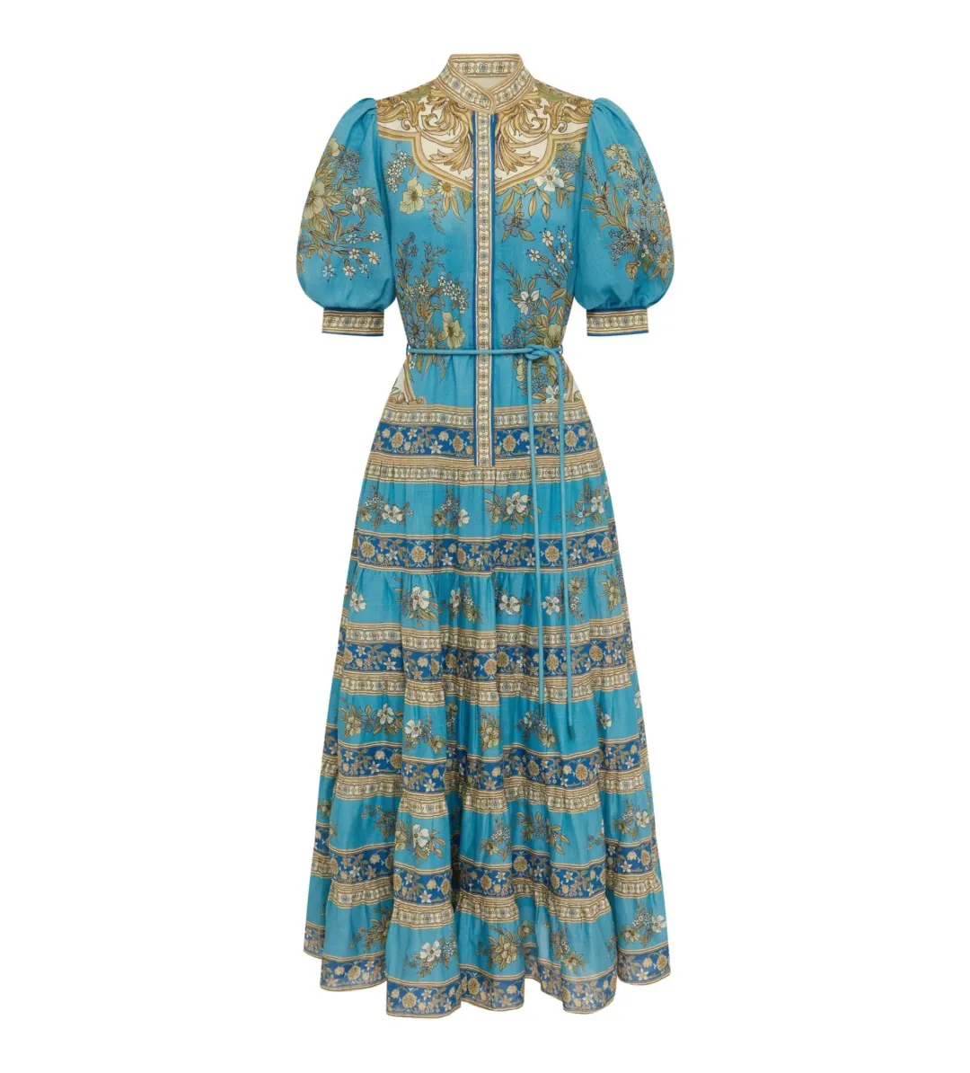 Alemais Cassie Tiered Midi Dress Blue Floral Size AU 8 for rent on The Volte - main image