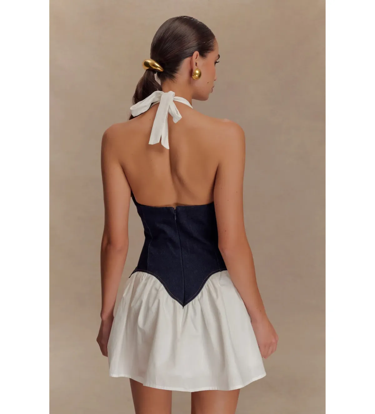 MESHKI Merlyn Denim Cotton Mini Dress Indigo Blue Size S AU 8 - Image 5