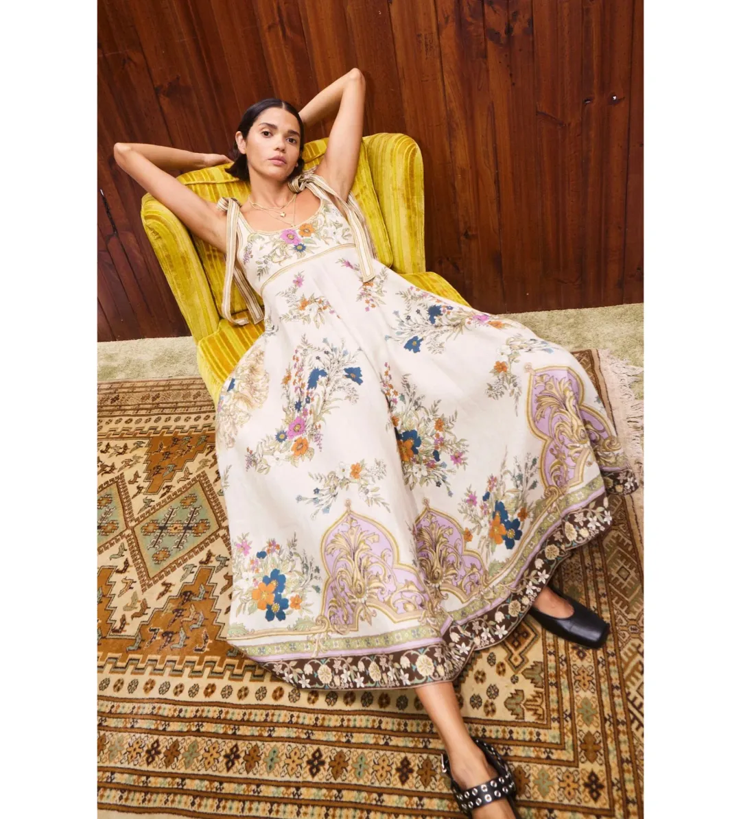 Alemais Antoinette Ballet Midi Sundress Cream Floral Size AU 8 for rent on The Volte - main image