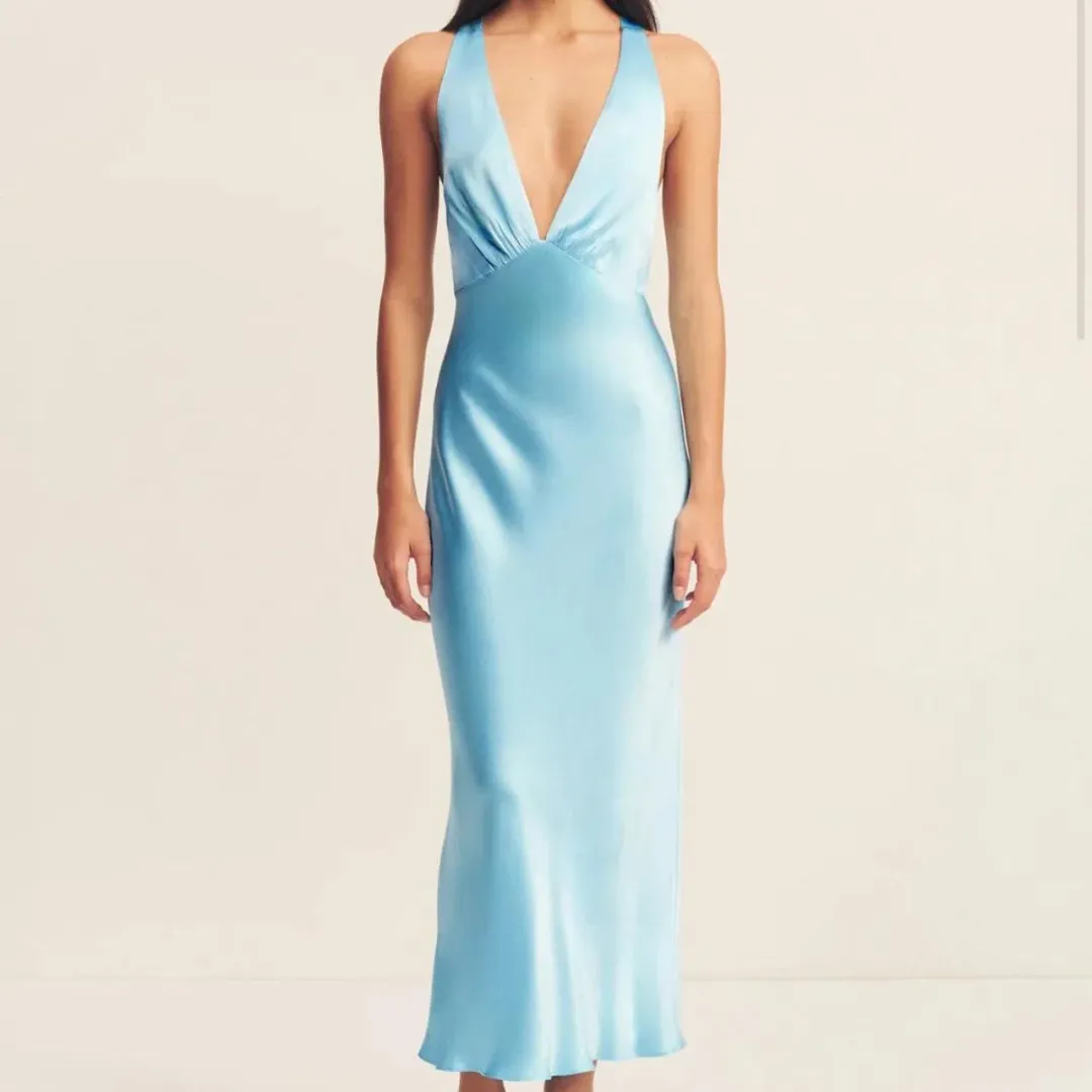 Shona Joy La Lune Plunged Cross Back Maxi Dress Iceberg Blue Size 10 for rent on The Volte - main image