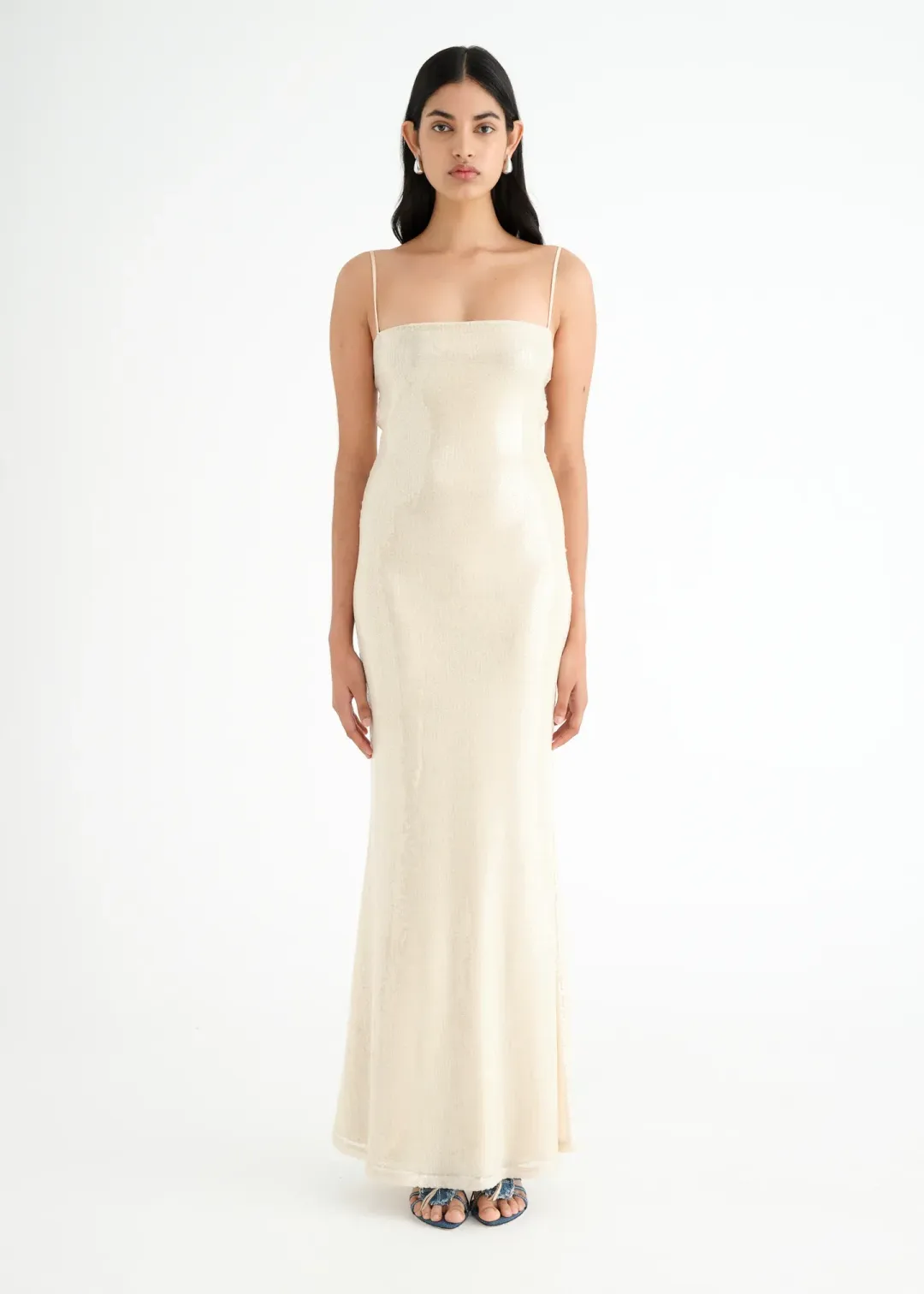 Benni Juliano Sequin Slip Maxi Dress Light Toffee Size 10 for rent on The Volte - main image