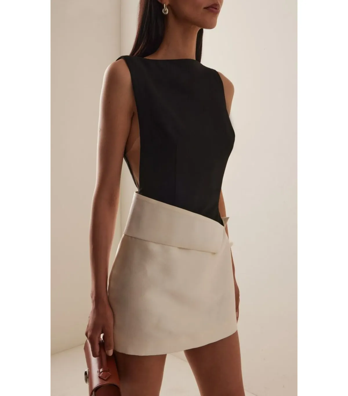 Rachel Gilbert Rikki Foldover Stretch-crepe Mini Dress in Black/White Size AU 12 - Image 2