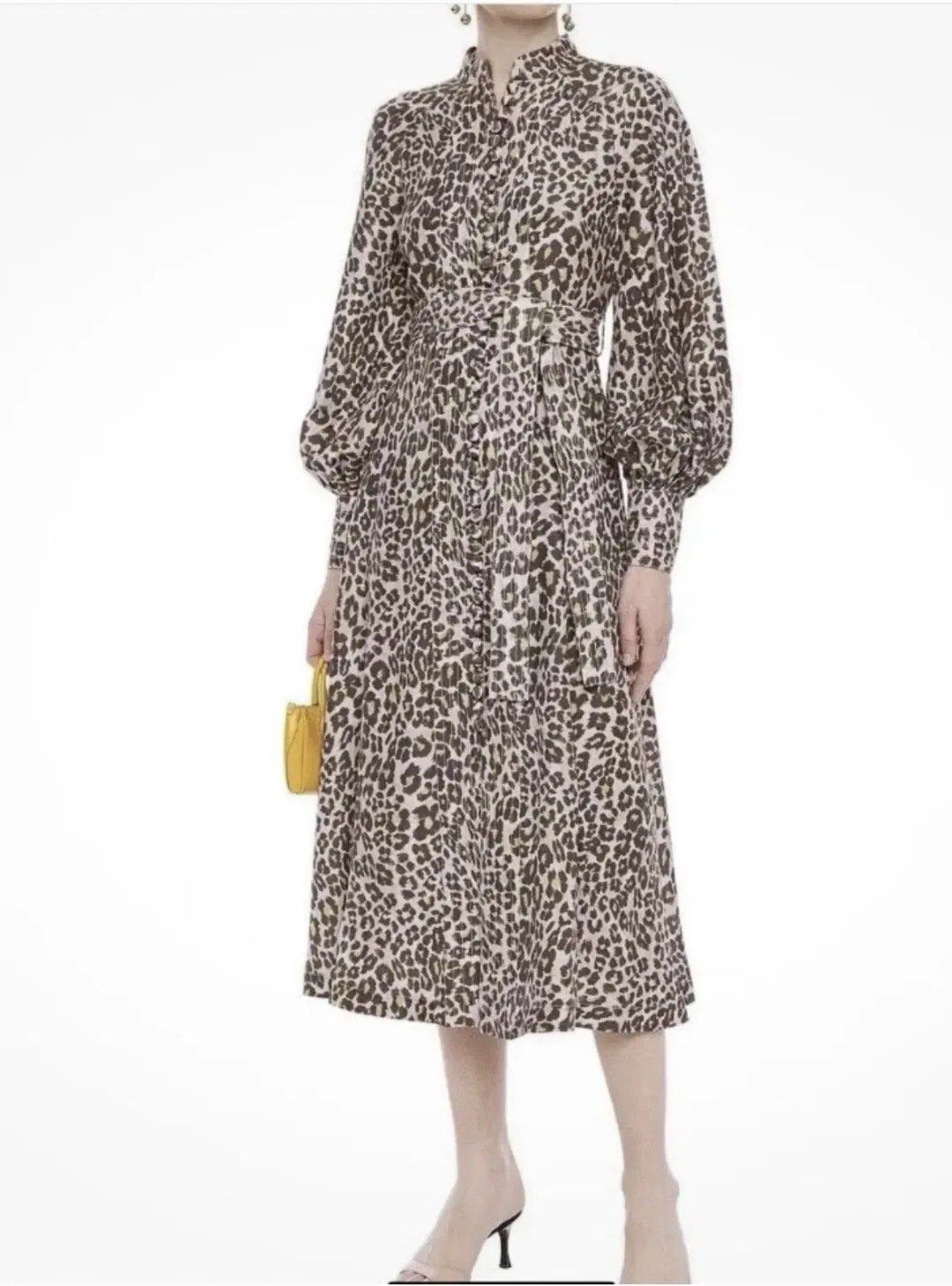 Zimmermann Sabotage Button Up Midi Dress Soft Leopard Size AU 8 for rent on The Volte - main image