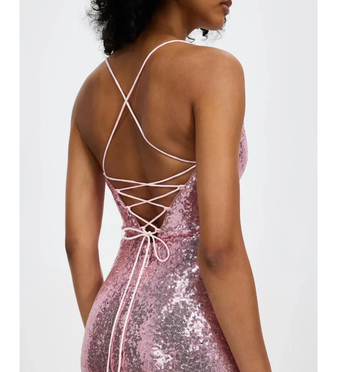 Bariano Stephanie Cowl Draped Sequin Gown Baby Pink Size AU 16  for rent on The Volte - main image