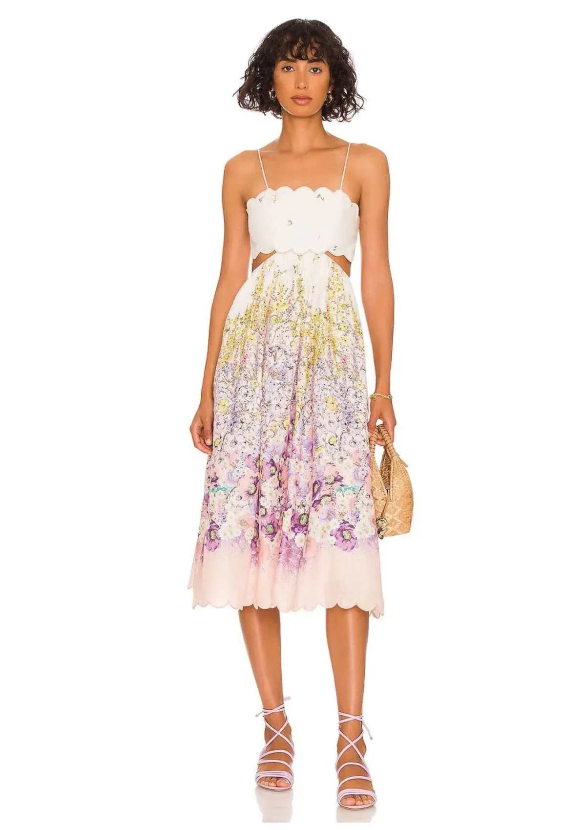 Zimmermann Jude Scallop Midi Dress Peach Gradient Floral Size 2 / AU 12 - Image 1