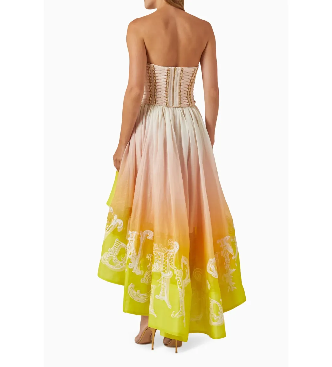 Zimmermann Wonderland Lace Up Midi Dress Sunset Ombre Size 2 AU 12 for rent on The Volte - main image