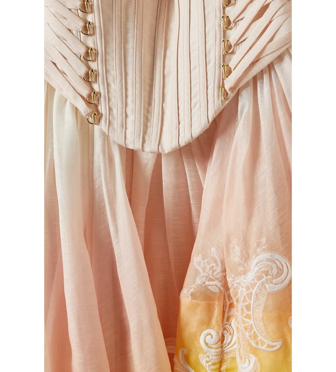 Zimmermann Wonderland Lace Up Midi Dress Sunset Ombre Size 2 AU 12 for rent on The Volte - main image