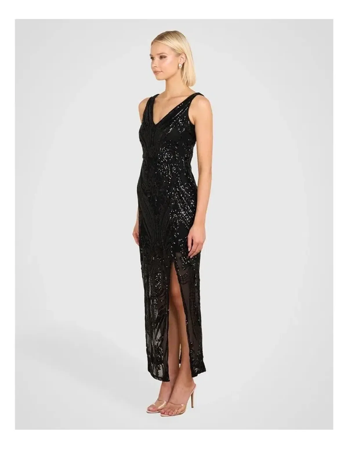 Pilgrim Saige V Neck Sequin Gown in Black Size 14 - Image 2
