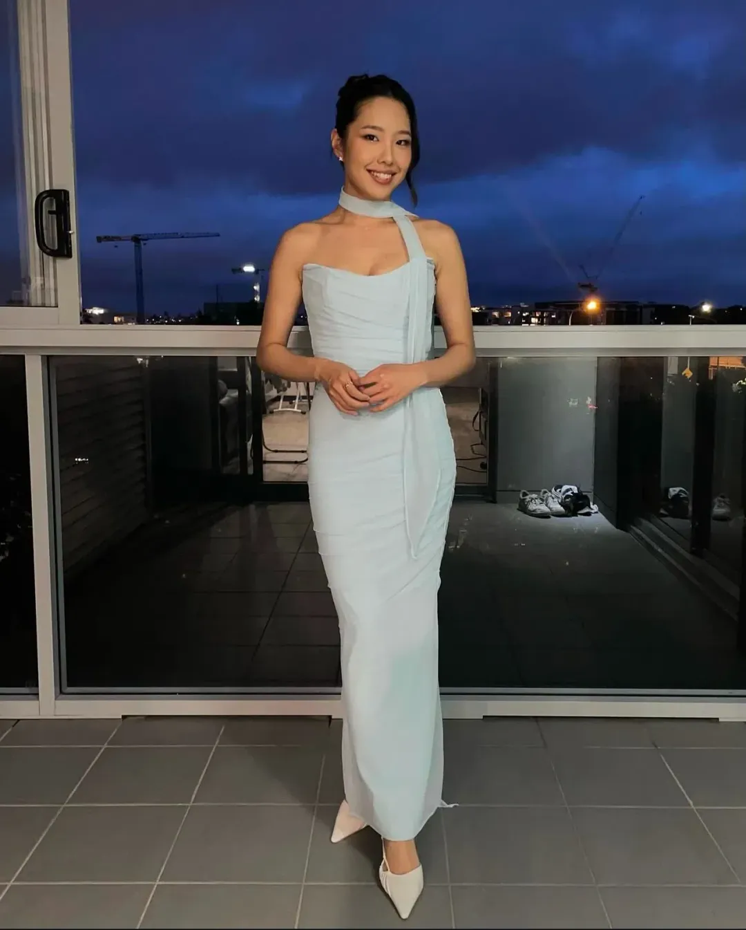 House of CB Hallie Strapless Corset With Neck Scarf and Cassidy Fluted Hem Maxi Skirt Set Bluebell Size M / AU 10 for rent on The Volte - main image