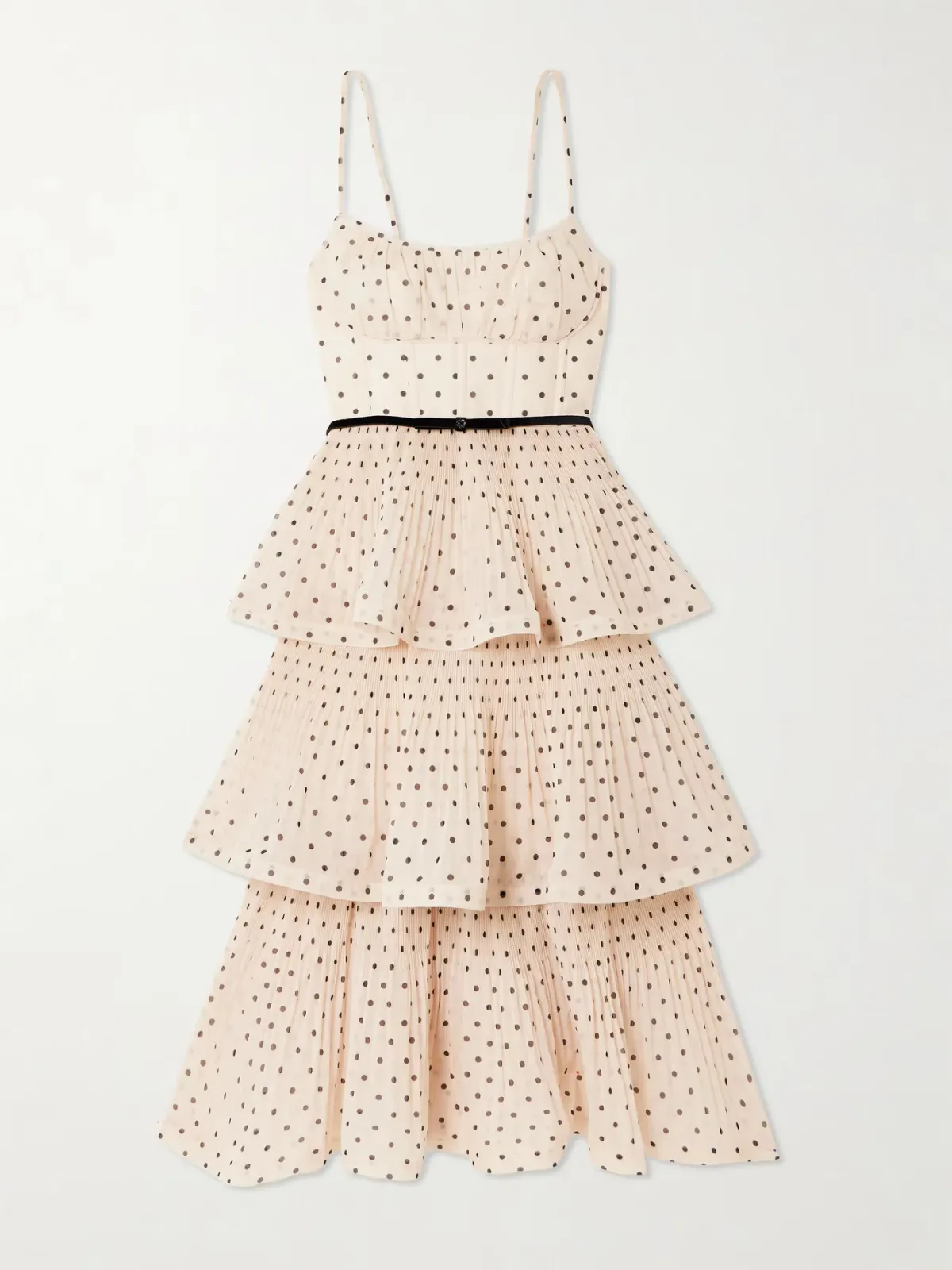 Zimmermann Pleated Tiered Midi Dress in Black/Cream Polka Dot Size 14/L - Image 3