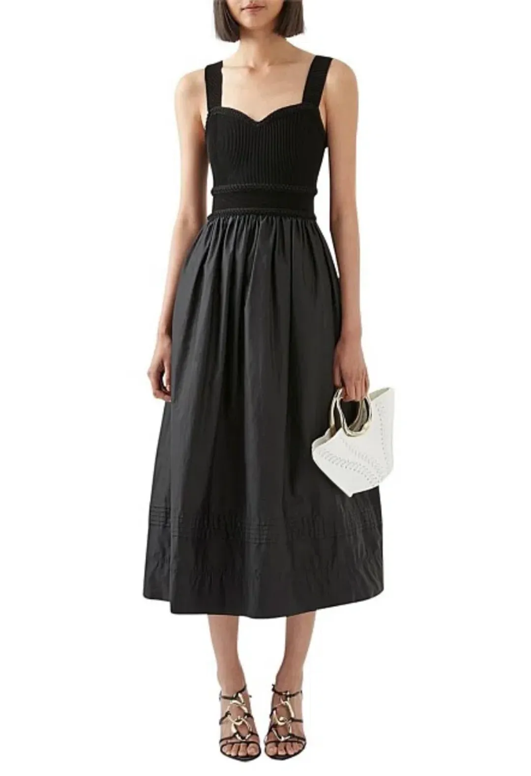 Aje Romarin Black Midi Knit Bodice Dress Size AU 4 for rent on The Volte - main image