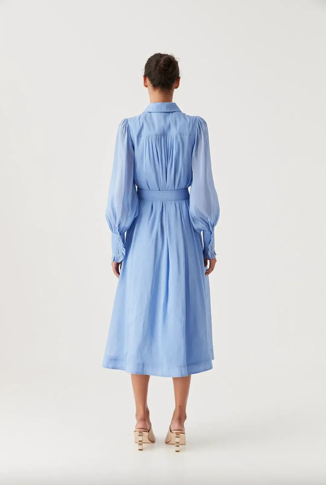 Aje Iris Pleated Bib Midi Dress Mist Blue Size AU 10 for rent on The Volte - main image