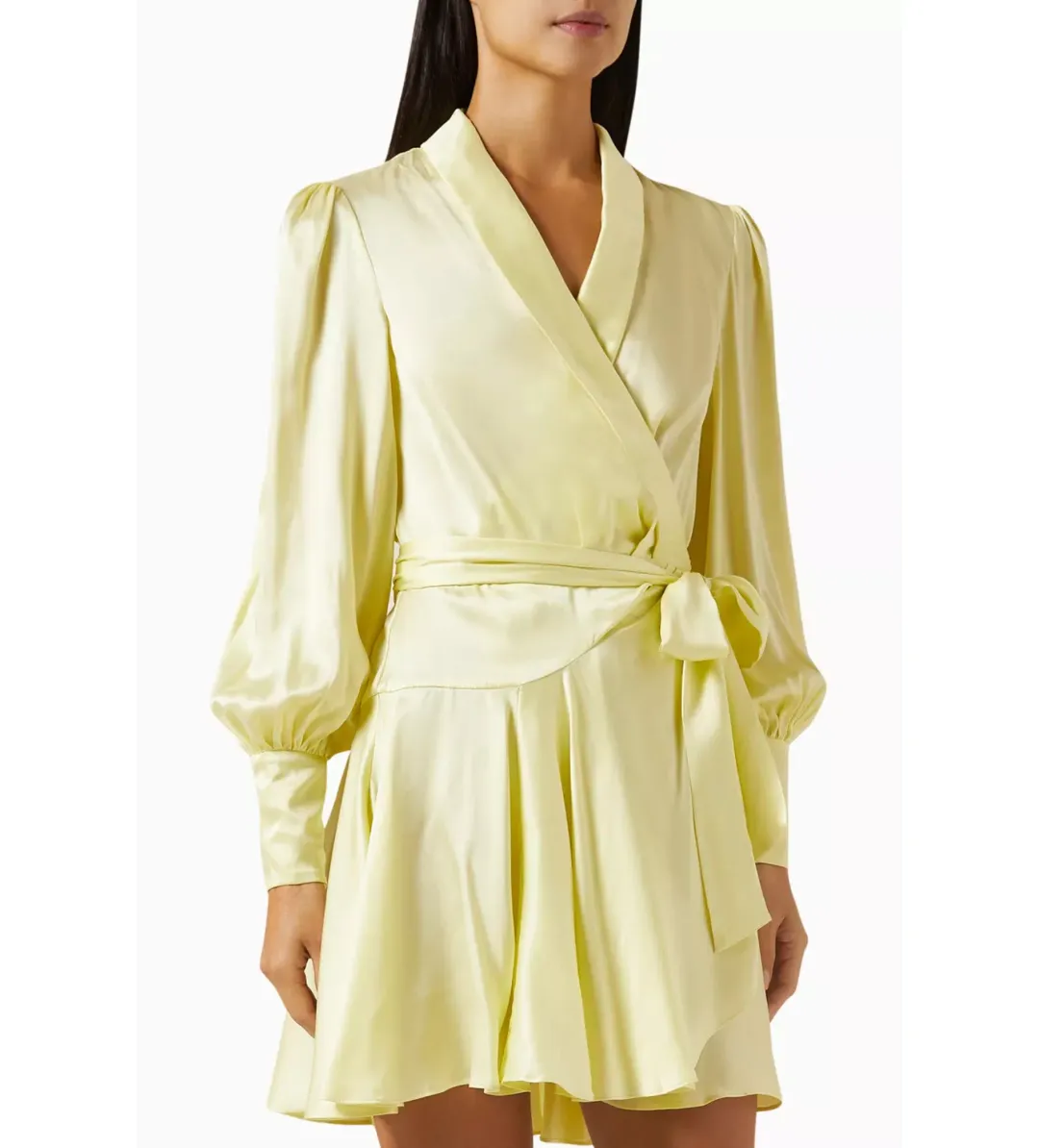 Zimmermann Silk Wrap Mini Dress in  Lemon Size 3/ AU 14 for rent on The Volte - main image