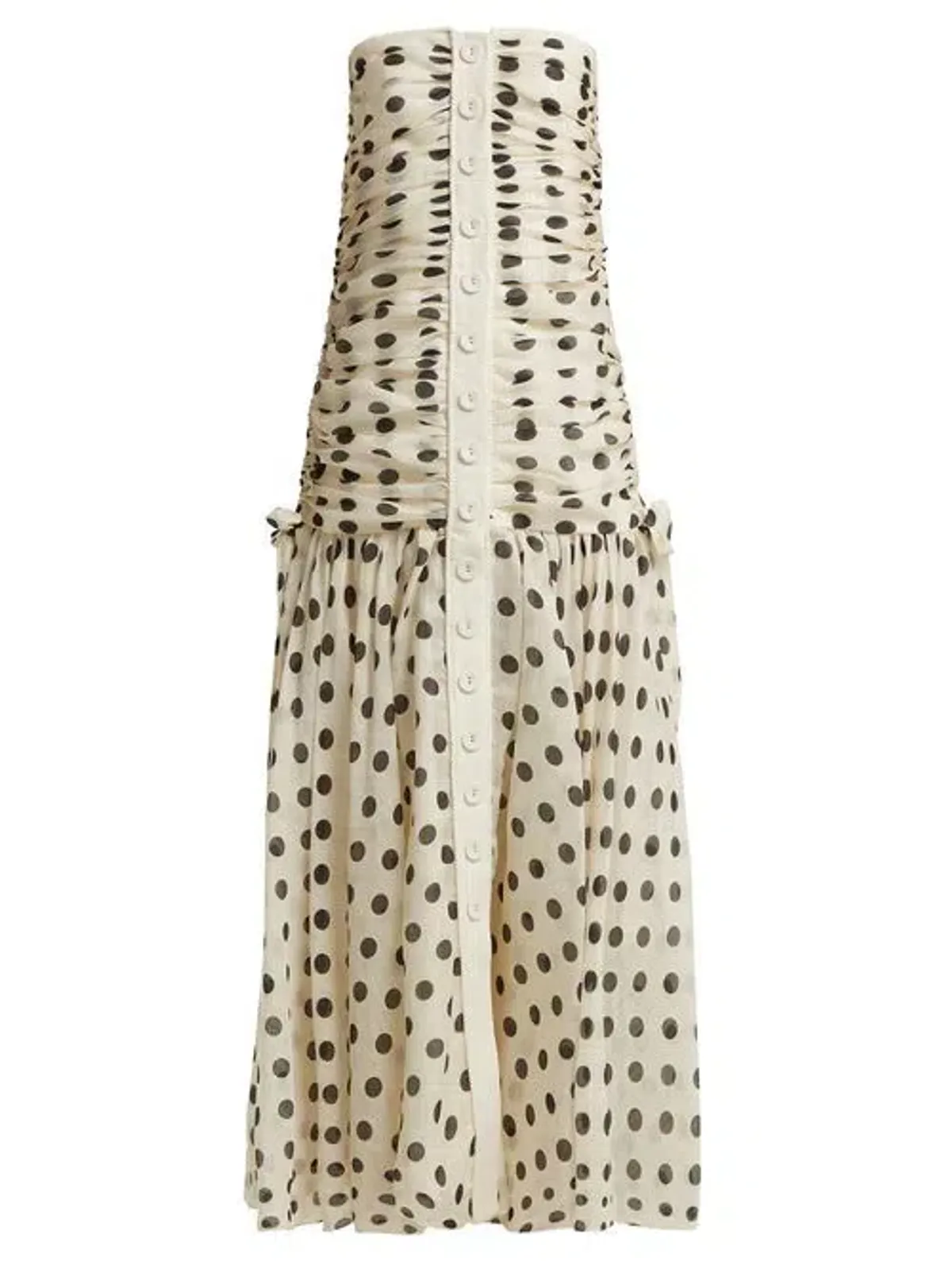 Zimmermann Corsage Ruched Polka-dot Linen-blend Maxi Dress Print Size 1 / Size AU 6 - Image 1