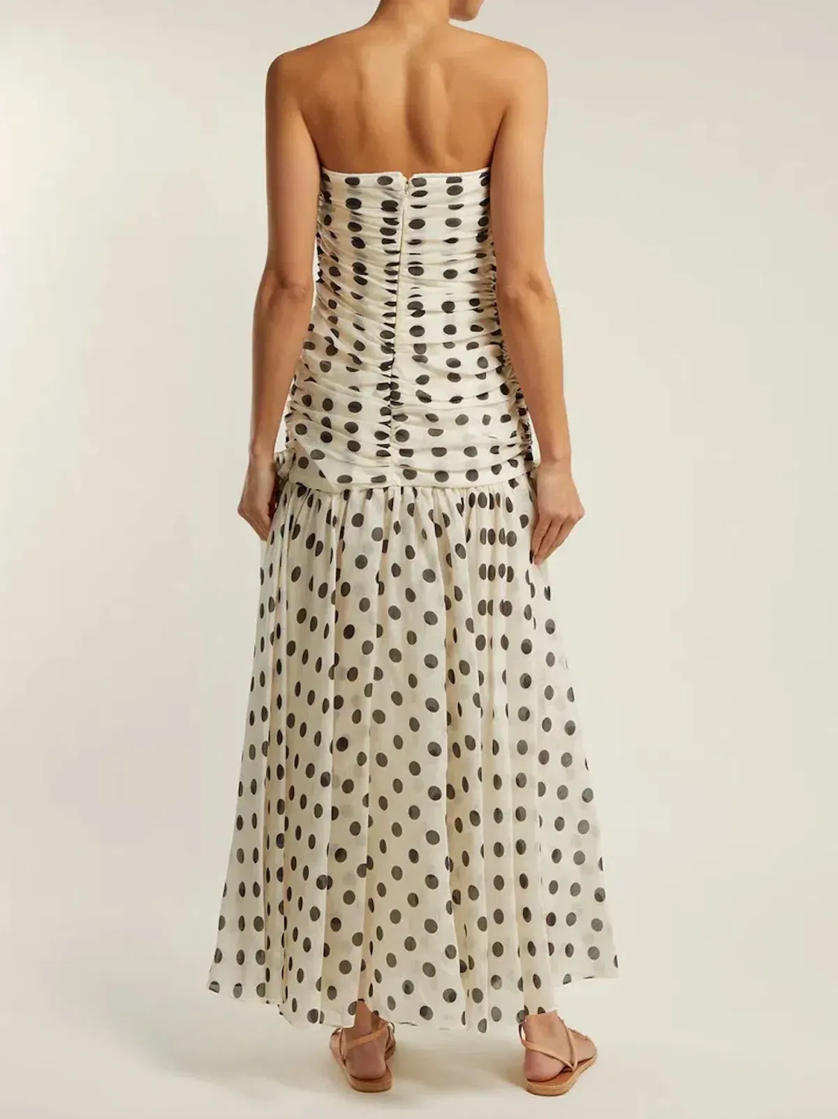 Zimmermann Corsage Ruched Polka-dot Linen-blend Maxi Dress Print Size 1 / Size AU 6 - Image 4