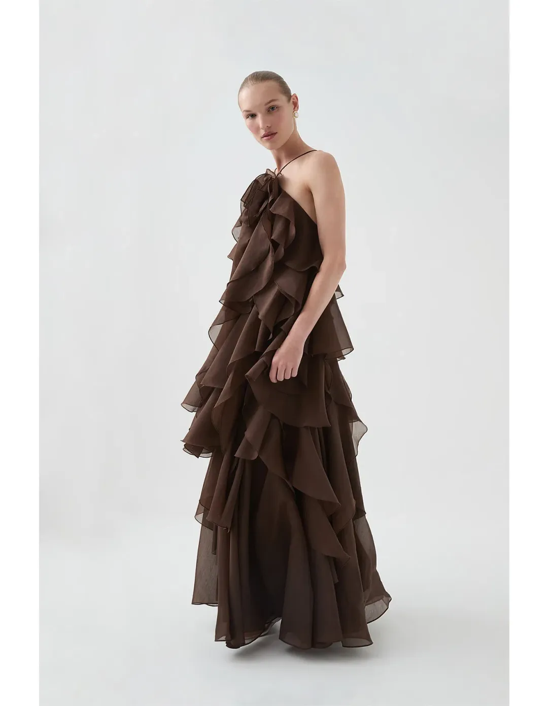 Aje Pandorea Layered Maxi Dress in Carob Brown Size AU 10 for rent on The Volte - main image