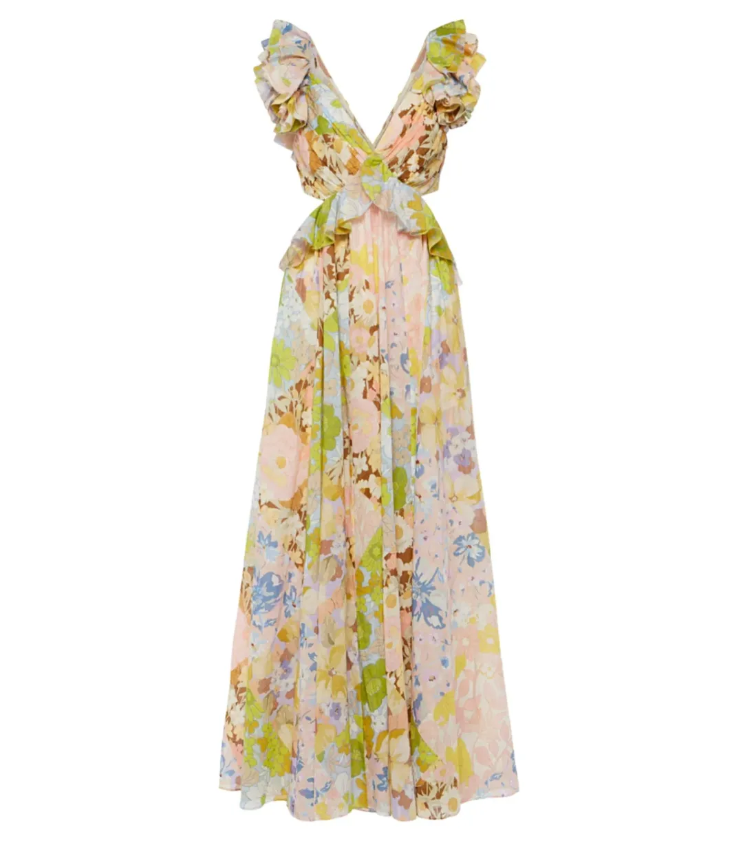 Zimmermann Pop Ruffle Sleeve Midi Dress in Patch Floral Size 0 / AU 8 for rent on The Volte - main image