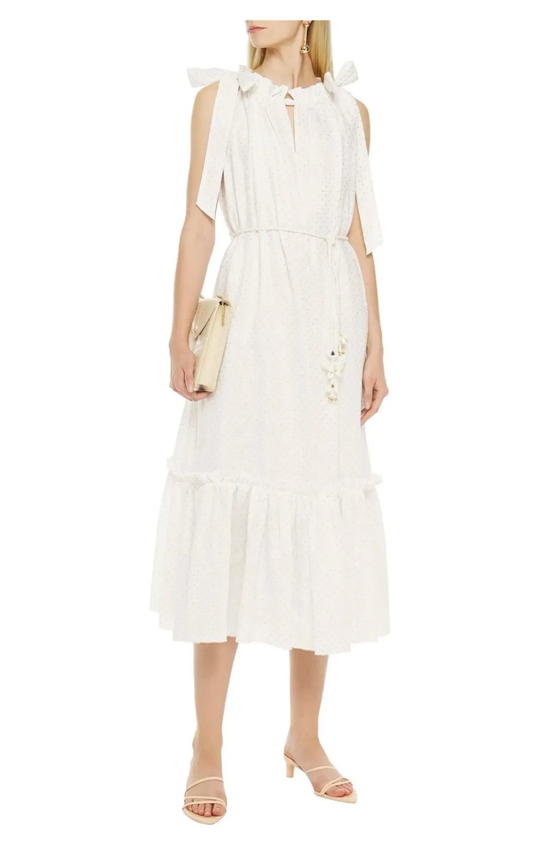 Zimmermann Zinnia Metallic Polka Dot Linen Midi Dress Size AU 8 for rent on The Volte - main image