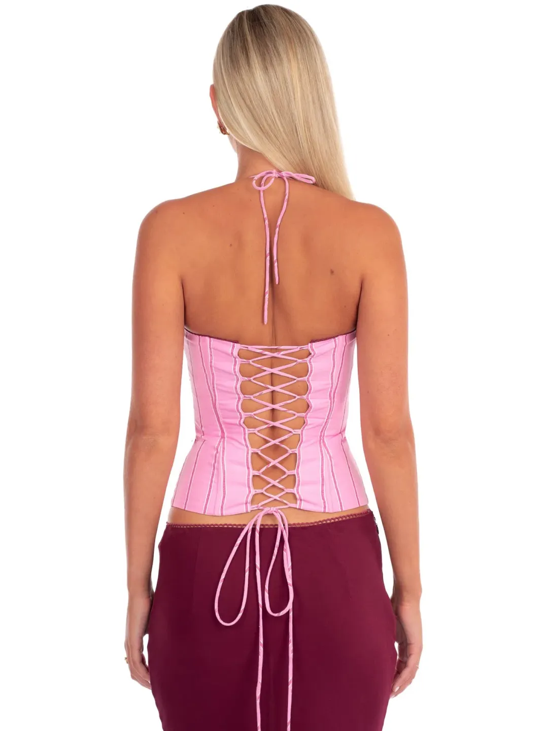 I am Delilah Angelina Corset & Maxi Skirt Set in Sangria/Pink Size S / AU 8 for rent on The Volte - main image