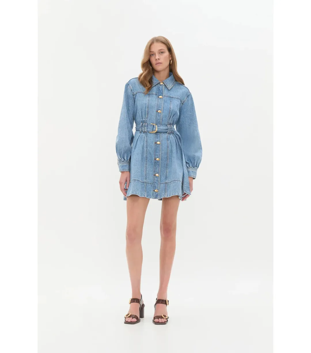 Aje Lane Denim Mini Dress Coastal Wash Size AU 8 for rent on The Volte - main image