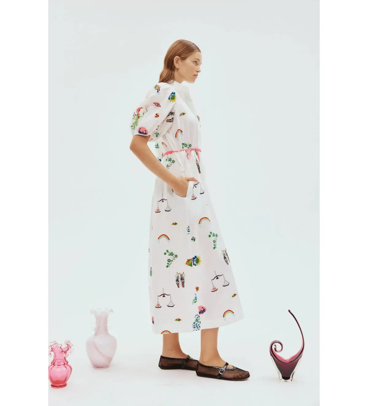 Alemais Atticus Embroidered Midi Shirtdress White Print Size AU 12 - Image 2