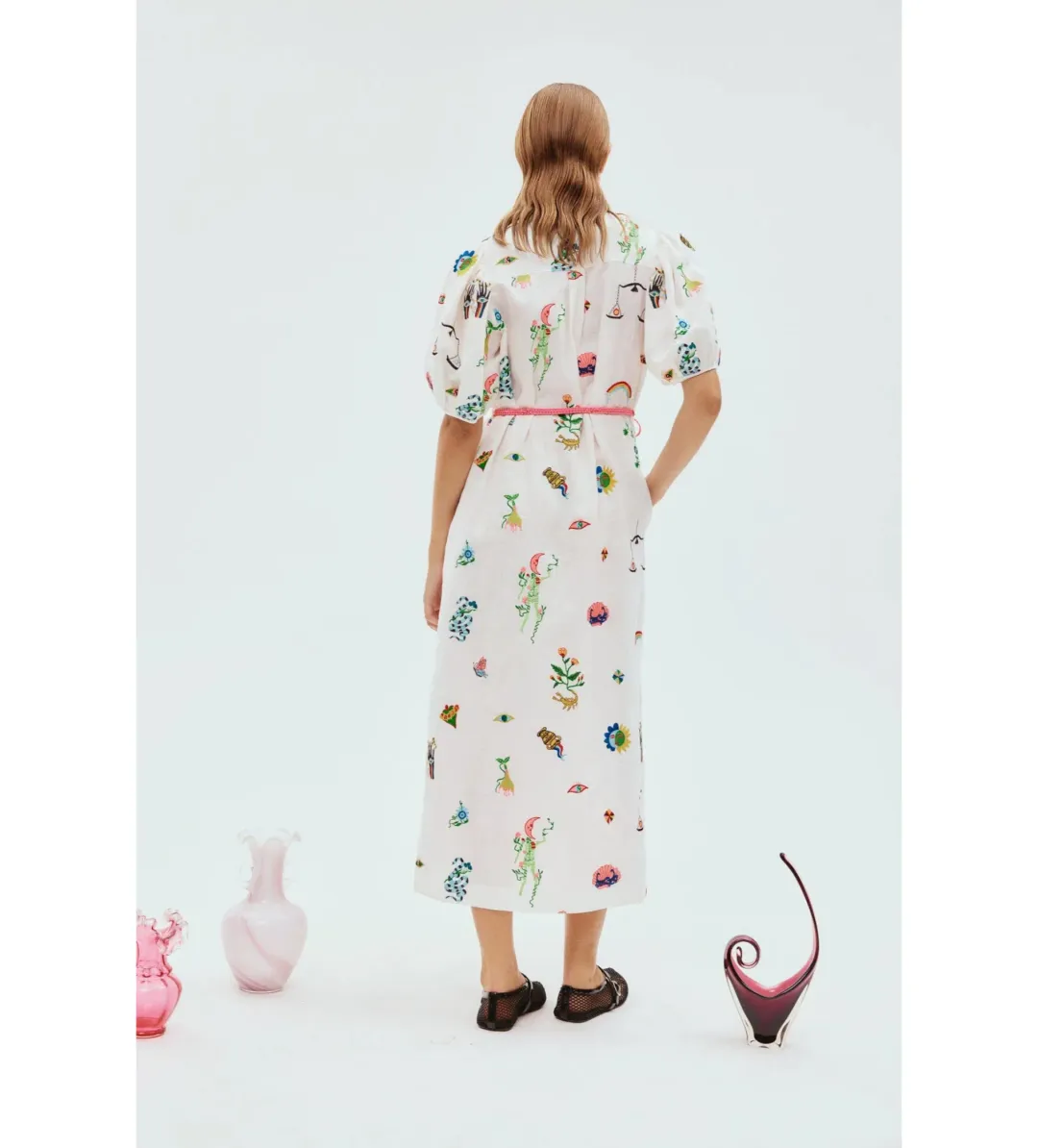 Alemais Atticus Embroidered Midi Shirtdress White Print Size AU 12 for rent on The Volte - main image