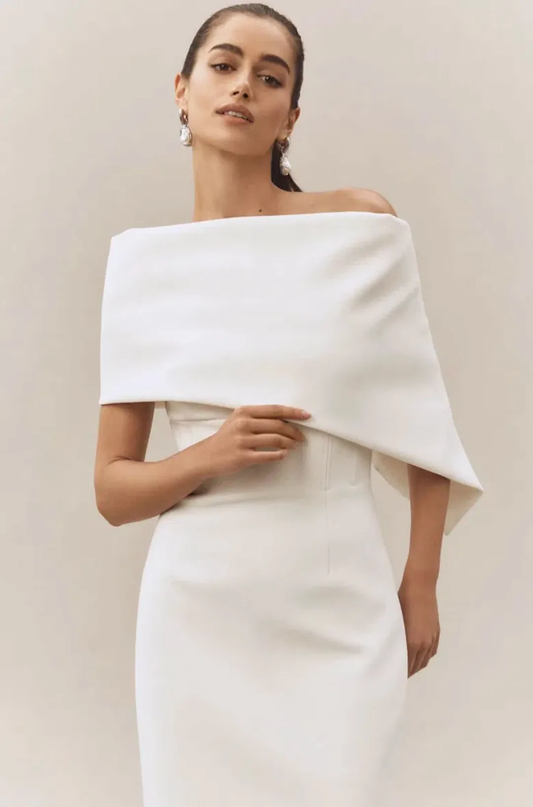 Rachel Gilbert Clara Stretch Crepe Wedding Dress Midi Ivory Size 0 AU 6 for rent on The Volte - main image