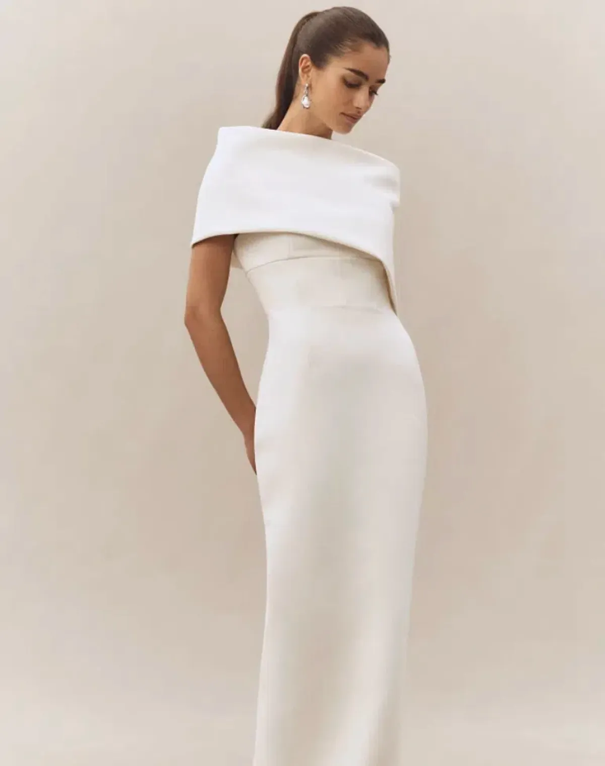 Rachel Gilbert Clara Stretch Crepe Wedding Dress Midi Ivory Size 0 AU 6 - Image 3